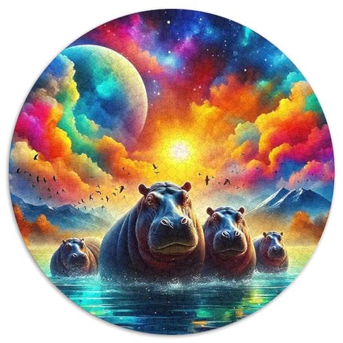 Hippopotamus 1000 Teile Rundes Puzzle Kreatives Geschenk Unmögliches Spiel Für Erwachsene Und Kinder 1000pcs (67.5x67.5cm) von ZXOAWQX
