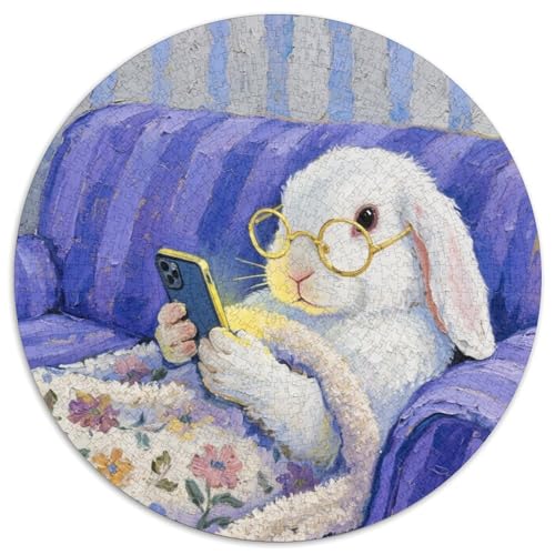 Kaninchen mit Brille 1000 Teile Rundes Puzzle Kreatives Tier Jigsaw Geschenk Erwachsene Anspruchsvoll Für Die Ganze Familie 1000pcs (67.5x67.5cm) von ZXOAWQX