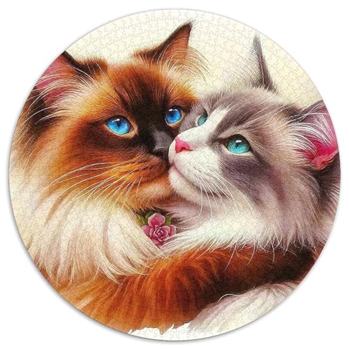 Katze 1000 Teile Rundes Puzzle Kreatives niedlich Haustier Geschenk Puzzlespiele Für Die Ganze Familie 1000pcs (67.5x67.5cm) von ZXOAWQX