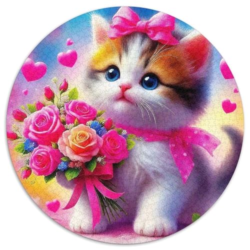 Katze 1000 Teile Rundes Puzzle Kreatives niedlich Haustier Jigsaw Geschenk Erwachsene Anspruchsvoll Für Die Ganze Familie 1000pcs (67.5x67.5cm) von ZXOAWQX