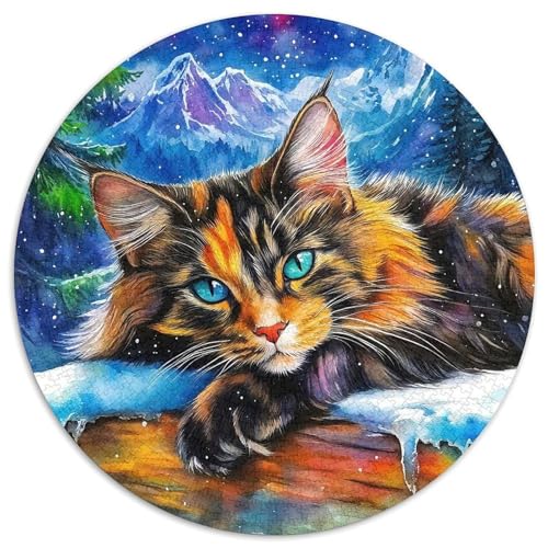 Katze 1000 Teile Rundes Puzzle Stressabbau Geschenk Unmögliches Spiel Für Erwachsene Und Kinder 1000pcs (67.5x67.5cm) von ZXOAWQX