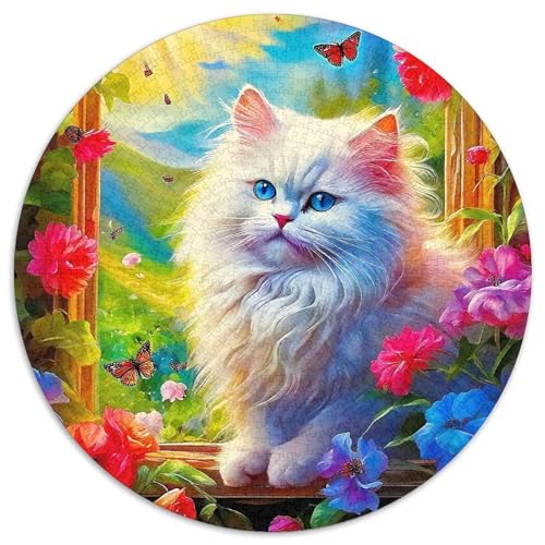 Katze 1000 Teile Rundes Puzzle Stressabbau niedlich Haustier Geschenk Erwachsene Anspruchsvoll Für Die Ganze Familie 1000pcs (67.5x67.5cm) von ZXOAWQX