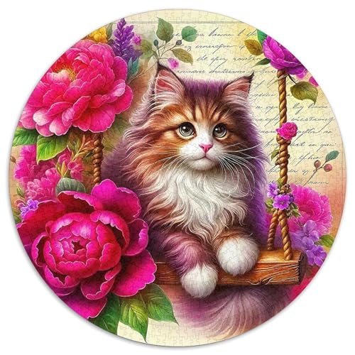 Katze 1000 Teile Rundes Puzzle Stressabbau niedlich Haustier Geschenk Erwachsene Anspruchsvoll Für Die Ganze Familie 1000pcs (67.5x67.5cm) von ZXOAWQX
