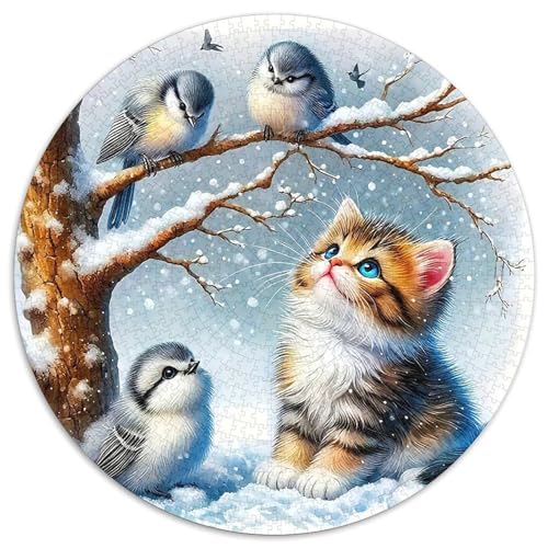 Katze 1000 Teile Rundes Puzzle Stressabbau niedlich Haustier Jigsaw Geschenk Erwachsene Anspruchsvoll Für Die Ganze Familie 1000pcs (67.5x67.5cm) von ZXOAWQX