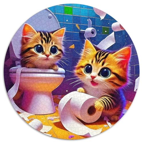 Katze 1000 Teile Rundes Puzzle Stressabbau niedlich Haustier Jigsaw Geschenk Puzzlespiele Für Die Ganze Familie 1000pcs (67.5x67.5cm) von ZXOAWQX
