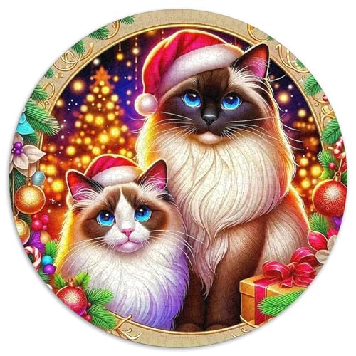 Katze 1000 Teile Rundes Puzzle Stressabbau niedlich Haustier Jigsaw Geschenk Puzzlespiele Für Erwachsene Und Kinder 1000pcs (67.5x67.5cm) von ZXOAWQX