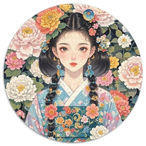 Kimono Mädchen 1000 Teile Rundes Puzzle Kreatives Tier Geschenk Unmögliches Spiel Für Erwachsene Und Kinder 1000pcs (67.5x67.5cm) von ZXOAWQX