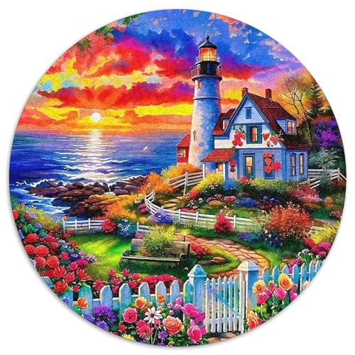 Leuchtturm 1000 Teile Rundes Puzzle Kreatives Geschenk Unmögliches Spiel Für Die Ganze Familie 1000pcs (67.5x67.5cm) von ZXOAWQX
