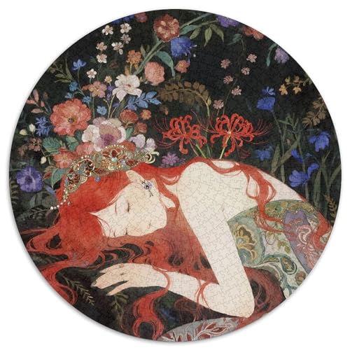 Mädchen Blumen 1000 Teile Rundes Puzzle Kreatives schön Geschenk Unmögliches Spiel Für Die Ganze Familie 1000pcs (67.5x67.5cm) von ZXOAWQX