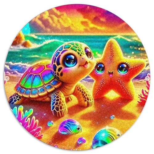 Meeresschildkröte 1000 Teile Rundes Puzzle Kreatives Jigsaw Geschenk Puzzlespiele Für Die Ganze Familie 1000pcs (67.5x67.5cm) von ZXOAWQX