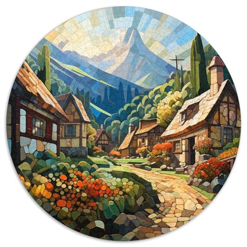 Mountain Village Ferienhaus 1000 Teile Rundes Puzzle Stressabbau Jigsaw Geschenk Unmögliches Spiel Für Die Ganze Familie 1000pcs (67.5x67.5cm) von ZXOAWQX