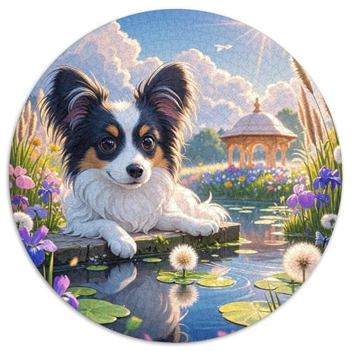 Papillon 1000 Teile Rundes Puzzle Stressabbau Hund Geschenk Puzzlespiele Für Die Ganze Familie 1000pcs (67.5x67.5cm) von ZXOAWQX