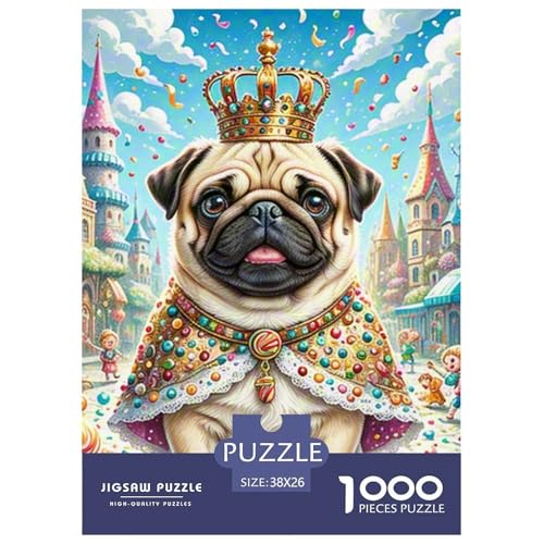 Pug 1000 Teile Puzzles Dekoration Klassisches Lernspiel Für Erwachsene Tolle Geschenkidee 38x26cm/1000pcs von ZXOAWQX
