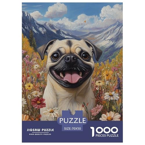 Pug 1000 Teile Puzzles Puzzlespiele Klassisches Lernspiel Für Erwachsene Und Kinder Ab 12 Jahren Tolle Geschenkidee 70x50cm/1000pcs von ZXOAWQX