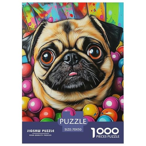Pug 1000 Teile Puzzles Puzzlespiele Kreative Unterhaltung Für Erwachsene Und Kinder Ab 12 Jahren Tolle Geschenkidee 70x50cm/1000pcs von ZXOAWQX