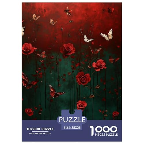 Schmetterling und Rose 1000 Teile Puzzles Dekoration Klassisches Lernspiel Für Erwachsene Tolle Geschenkidee 38x26cm/1000pcs von ZXOAWQX