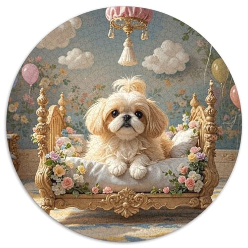 Shih Tzu 1000 Teile Rundes Puzzle Stressabbau Hund Geschenk Unmögliches Spiel Für Erwachsene Und Kinder 1000pcs (67.5x67.5cm) von ZXOAWQX