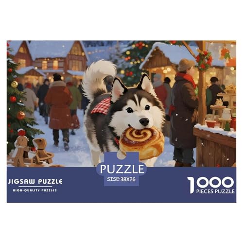 Sibirischer Husky 1000 Teile Puzzles Christmas for Haustier Hunds Dekoration Lernspiel Herausforderung Spielzeug Für Erwachsene Und Kinder Ab 12 Jahren Tolle Geschenkidee 38x26cm/1000pcs von ZXOAWQX