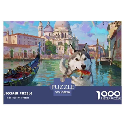 Sibirischer Husky 1000 Teile Puzzles Haustier Hund Clevere Klassisches Lernspiel Für Erwachsene Und Kinder Ab 12 Jahren Tolle Geschenkidee 38x26cm/1000pcs von ZXOAWQX