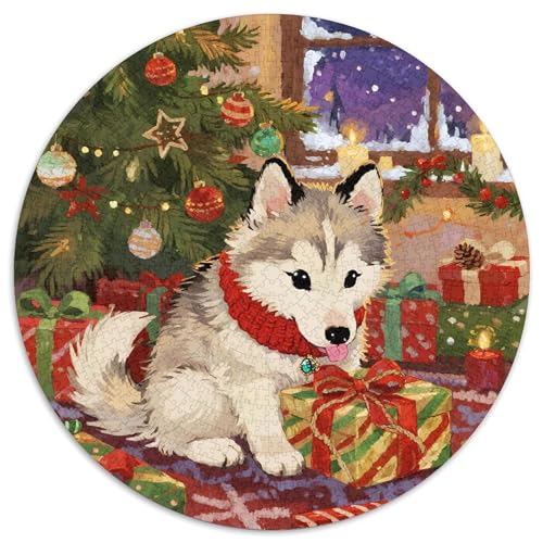 Sibirischer Husky 1000 Teile Rundes Puzzle Kreatives Christmas for Haustier Hunds Geschenk Erwachsene Anspruchsvoll Für Die Ganze Familie 1000pcs (67.5x67.5cm) von ZXOAWQX