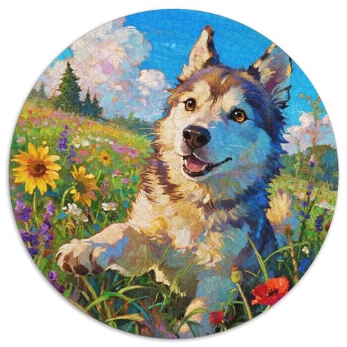 Sibirischer Husky 1000 Teile Rundes Puzzle Kreatives Haustier Hund Geschenk Unmögliches Spiel Für Erwachsene Und Kinder 1000pcs (67.5x67.5cm) von ZXOAWQX