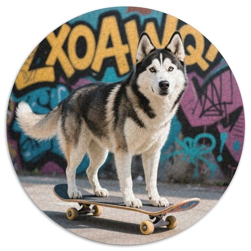 Sibirischer Husky 1000 Teile Rundes Puzzle Stressabbau Hund Geschenk Unmögliches Spiel Für Erwachsene Und Kinder 1000pcs (67.5x67.5cm) von ZXOAWQX