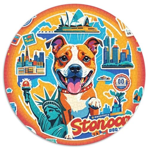 Staffordshire Hunde 1000 Teile Rundes Puzzle Stressabbau Hund Geschenk Unmögliches Spiel Für Erwachsene Und Kinder 1000pcs (67.5x67.5cm) von ZXOAWQX