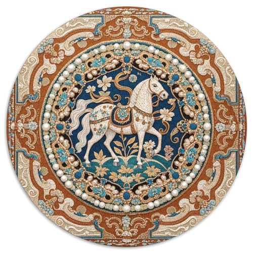 Stickerei Pferd 1000 Teile Rundes Puzzle Kreatives Tier Geschenk Unmögliches Spiel Für Erwachsene Und Kinder 1000pcs (67.5x67.5cm) von ZXOAWQX