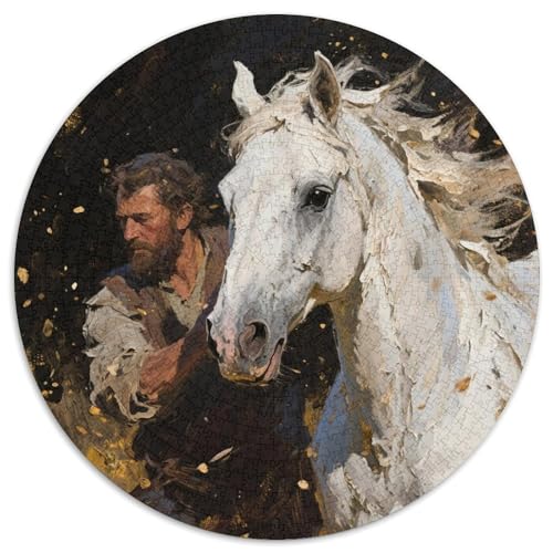 Weißes Pferd 1000 Teile Rundes Puzzle Stressabbau Pferd Jigsaw Geschenk EIN Herausforderndes Puzzle Für Die Ganze Familie 1000pcs (67.5x67.5cm) von ZXOAWQX