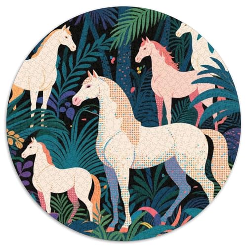 Weißes Pferd 1000 Teile Rundes Puzzle Stressabbau Tier Geschenk EIN Herausforderndes Für Erwachsene Und Kinder 1000pcs (67.5x67.5cm) von ZXOAWQX