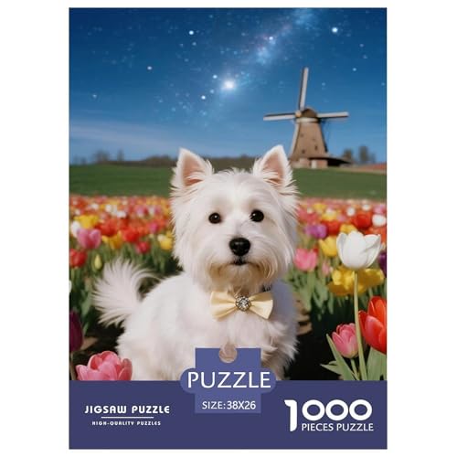 West Highland Weißer Terrier 1000 Teile Puzzles Haustier Hund Puzzlespiele Lernspiel Herausforderung Spielzeug Für Erwachsene Tolle Geschenkidee 38x26cm/1000pcs von ZXOAWQX