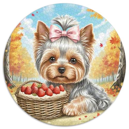 Yorkshire Terrier 1000 Teile Rundes Puzzle Kreatives Hund Jigsaw Geschenk Puzzlespiele Für Erwachsene Und Kinder 1000pcs (67.5x67.5cm) von ZXOAWQX