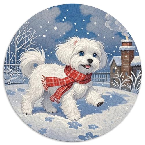 maltesisch 1000 Teile Rundes Puzzle Stressabbau Hund Jigsaw Geschenk Unmögliches Spiel Für Die Ganze Familie 1000pcs (67.5x67.5cm) von ZXOAWQX
