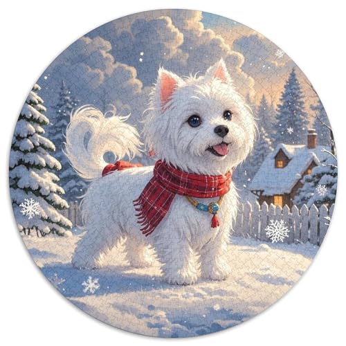 maltesisch 1000 Teile Rundes Puzzle Stressabbau Hund Jigsaw Geschenk Unmögliches Spiel Für Erwachsene Und Kinder 1000pcs (67.5x67.5cm) von ZXOAWQX