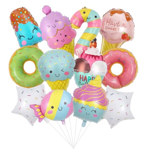 ZXTGBQ 13 Stück Eiscreme Donut Candy Folienballons Helium, Luftballons Eiscreme, Eis Deko für Jungen Mädchen Kinder Geburtstag Sommer Party Dekoration Donut Thema, Helium Ballons Geburtstag von ZXTGBQ