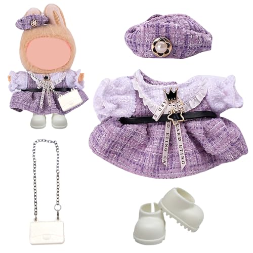 ZXTGBQ 4 Stück Kleidung für 17cm Puppen, Puppenzubehör, Plüsch Puppenkleidung, für die 17 cm Mini Plüsch Puppen Plüschpuppe, Lila (Plüschpuppe Nicht Enthalten) von ZXTGBQ