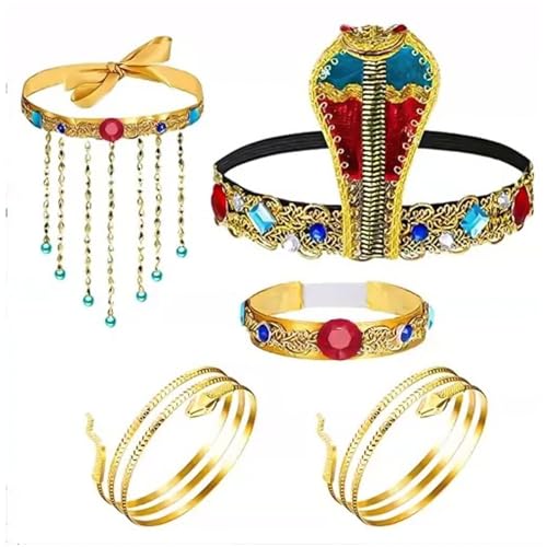 ZXTGBQ 5 StüCk äGyptisches KostüM ZubehöR äGyptische Kobra Kopfbedeckung, Serpentin-Armband, Gold-Edelstein-Halskette, Medusa Halloween Schmuck, FüR Karneval, Mottoparty Und Halloween ZXTGBQ 5 StüCk äGyptisches KostüM ZubehöR äGyptische Kobra Kopfbedeckung, Serpentin-Armband, Gold-Edelstein-Halskette, Medusa Halloween Schmuck, FüR Karneval, Mottoparty Und Halloween von ZXTGBQ