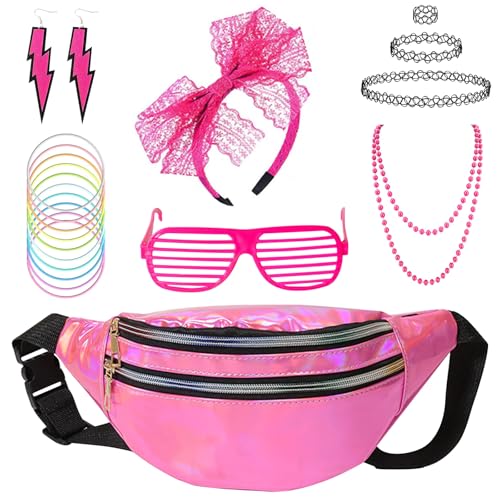 ZXTGBQ 90er Jahre Accessoires, 80s 90s Kleidung Kostüm Accessoires, mit Gürteltasche, Ohrring, Halskette, Brille für Karneval Neon Party ZXTGBQ 90er Jahre Accessoires, 80s 90s Kleidung Kostüm Accessoires, mit Gürteltasche, Ohrring, Halskette, Brille für Karneval Neon Party von ZXTGBQ