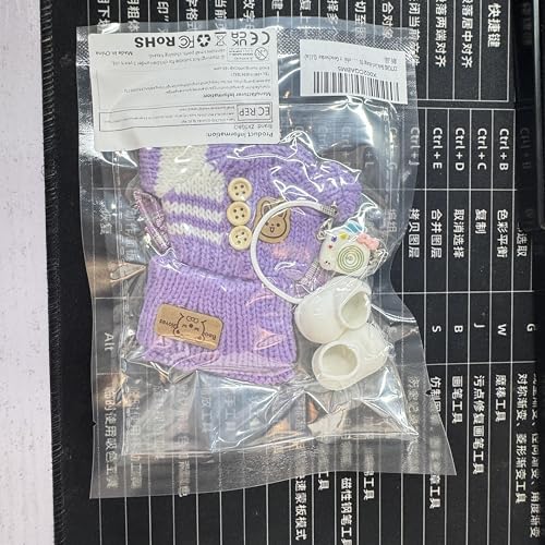 ZXTGBQ Bekleidung für 17cm Labb Plüsch, 3-Teilig mit Fischerhut, Pullover und Hose oder Rock, Kuscheltier Kleidung Outfit Mit Kamera und Schuhe, Puppenzubehör Geschenke (Lila) von ZXTGBQ