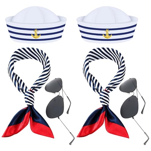 ZXTGBQ Matrosen Kostüm Damen, Matrosenmütze und Scha, Sonnenbrille, Marineblaues Outfit, Kostümzubehör für Damen, für Mottoparty Cosplay Verkleidung Karneval Foto Requisiten Accessoires ZXTGBQ Matrosen Kostüm Damen, Matrosenmütze und Scha, Sonnenbrille, Marineblaues Outfit, Kostümzubehör für Damen, für Mottoparty Cosplay Verkleidung Karneval Foto Requisiten Accessoires von ZXTGBQ