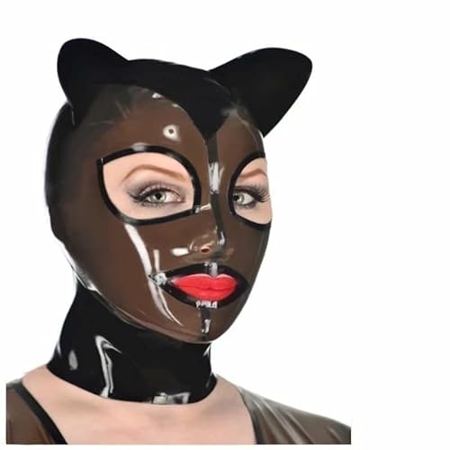 BDSM Gummimaske Persönlichkeitsmaske Katzenmaske Sexy Latexmaske Kopfmaske Halloween Bühnenmaske Bondage SM Maske Latex Maske Fetisch Cosplay Party Maske,2XL,Black von ZYDHHP