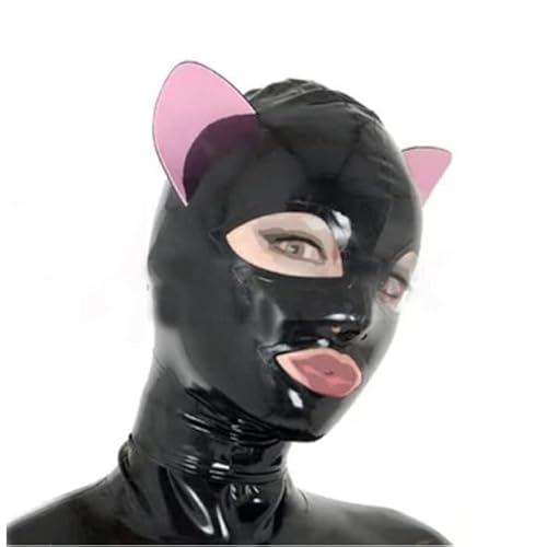 BDSM Gummimaske Persönlichkeitsmaske Katzenmaske Sexy Latexmaske Kopfmaske Halloween Bühnenmaske Bondage SM Maske Latex Maske Fetisch Cosplay Party Maske,L,Pink von ZYDHHP