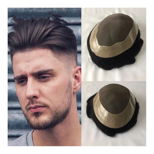 Haarsystem für Männer, Herren-Toupet, Echthaar-Look, Haarsystem for Männer(Off black,8x10) von ZYDLMBJL