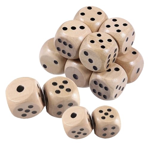 ZYEKIU 12 Stück Würfel Holz Dice, Standard Holzwürfel Würfelspiel, Große Hölzerne Dice 25 mm und 30 mm Numerische Spielwürfel für Partyspiele Kartenspiel Zuhause Spiel Zubehör von ZYEKIU