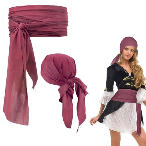 ZYEKIU 2 Stück Piraten Gürtel Piraten Kopftuch Piratenkostüm Herren Damen Kostüm Pirat Herren Kostüm Herren Pirat für Fasching Karneval Halloween Karneval Cosplay Verkleidung Pirate Accessories von ZYEKIU