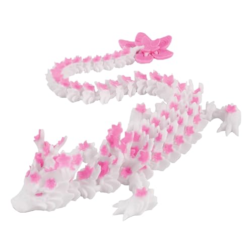 ZYEKIU 3D Drache mit Chinesische Drachenform, Drachen Spielzeug mit Verträumte Farben, 3D Drucker Drachen mit Sakura-Elemente, für Geschenke zum Kindertag, Dekoration für Zuhause (Rosa und Weiß) von ZYEKIU