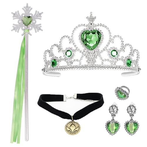 ZYEKIU 5 Stück Schmuckset Mädchen Prinzessin krone Mädchen Prinzessin Krone Zauberstab Kinder mit Krone, Zauberstab, Halskette und Ohrringen, Geeignet für Mädchen Kostüm als Party Zubehör von ZYEKIU