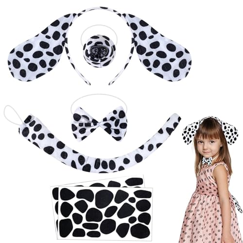 ZYEKIU 6 Stück Dalmatiner Kostüm set Hundekostüm Kinder Tierkostüm Kinder Dalmatiner Ohren Selbstklebendes Hund Kostüm Kind für Niños Fasching Karneval Cosplay Party Animals von ZYEKIU