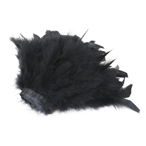 1/5/10 Meter Bunte Federn, Fransen, Bastelband, 10–15 cm, for Kleidung, Nähen, Hochzeitskleid, Dekoration, Band für Bastelarbeiten Hochzeit Party Dekoration(Black,10M) von ZYFHYU