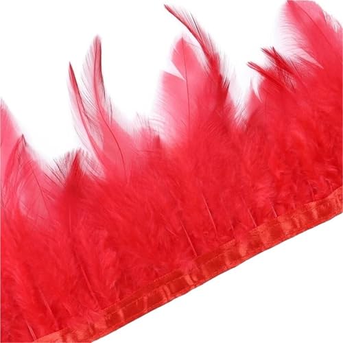 1 Meter Hühnerfederbesatz, 10–15 cm, Band, Nähfeder for Bastelzubehör, Party, Kostüm, Federdekoration für Bastelarbeiten Hochzeit Party Dekoration(Red) von ZYFHYU